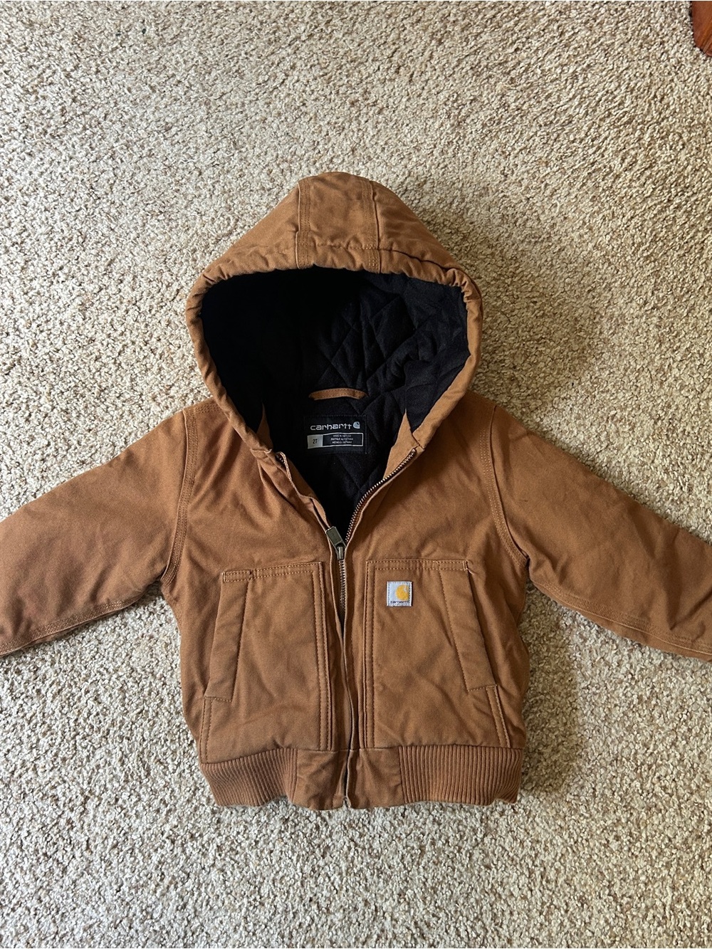 Carhartt Brown Hooded Duck Canvas Kids Puffer Jacket